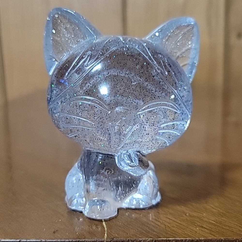 Clear Glittery Handcrafted Cat Figurine (Resin)
